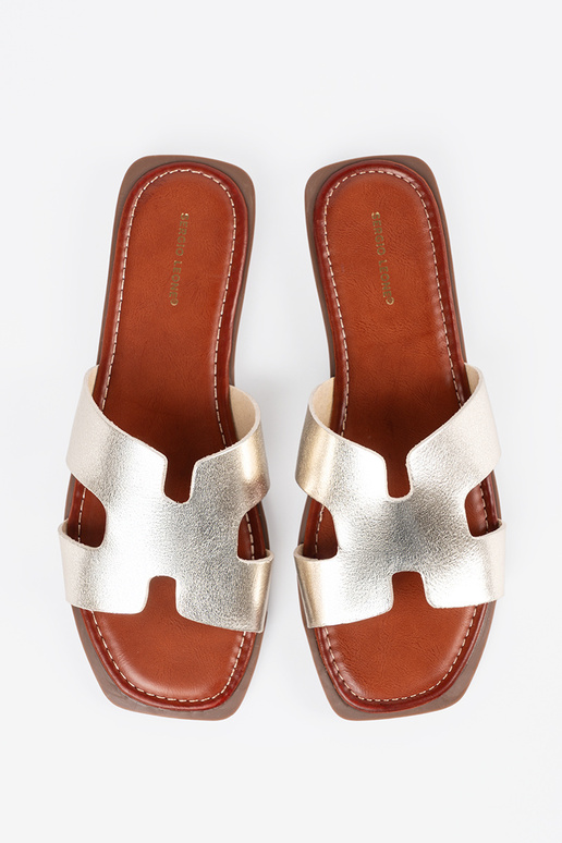 Šviesaus aukso spalvos šlepetės su...