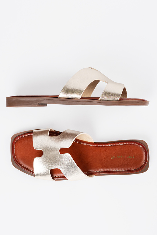 Šviesaus aukso spalvos šlepetės su...