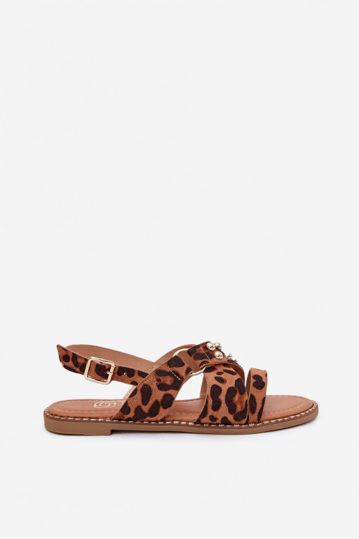 Moteriškos basutės su plačiais kulniukais Ze aukso spalvosmi Smeigės su leopardo kailio raštais Zanira