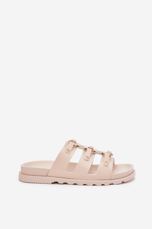 Moteriškos šlepetės su juostelėmis dramblio kaulo spalvos Pasiriela