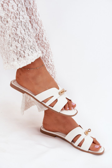 lygiapadžiai Moteriškos šlepetės Z su dryžiaisem I aukso spalvosm Detalem baltos spalvos Kerenza