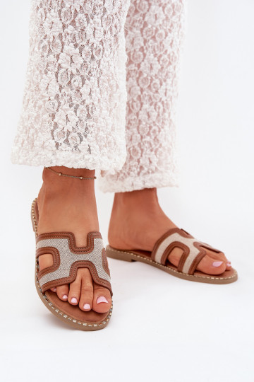 Moteriškos šlepetės su plačiais kulniukais rudos spalvos Vereya