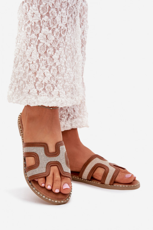 Moteriškos šlepetės su plačiais kulniukais rudos spalvos Vereya