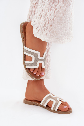 Moteriškos šlepetės su plačiais kulniukais baltos spalvos Vereya