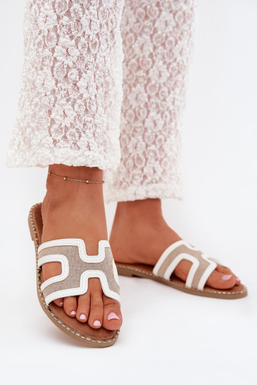 Moteriškos šlepetės su plačiais kulniukais baltos spalvos Vereya 2