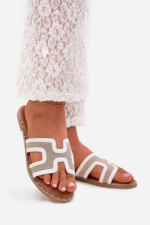 Moteriškos šlepetės su plačiais kulniukais baltos spalvos Vereya