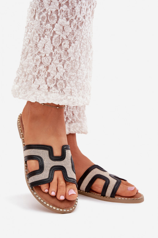 Moteriškos šlepetės su plačiais kulniukais juodos spalvos Vereya