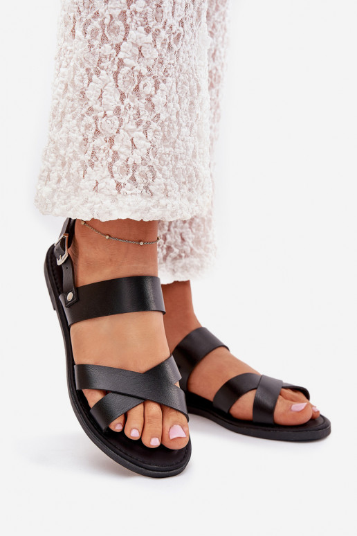 Lygiapadės basutės moterims iš eko odos juodos spalvos Kalira