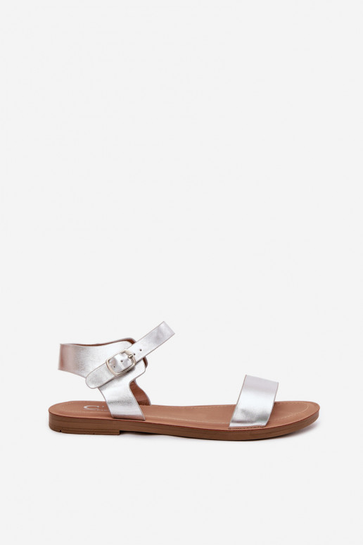 Moteriškos basutės su plačiais kulniukais Eko Oda sidabro spalvos Kivara