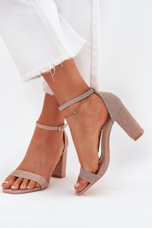 su blizgesiu Moteriškos aukštakulnės basutės rausvo aukso spalvos Kavina