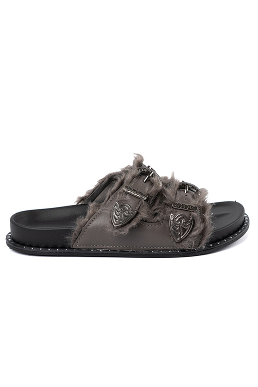 pilkos spalvos Šlepetės su kailiuku i ćĮiekami