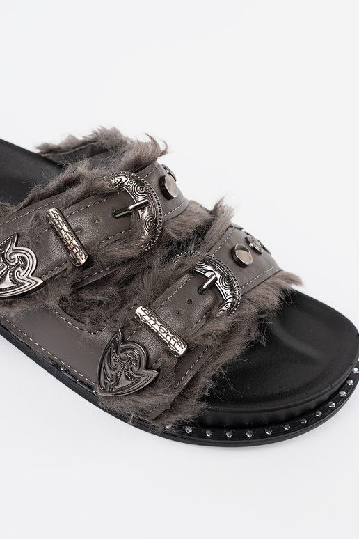 pilkos spalvos Šlepetės su kailiuku i ćĮiekami