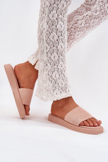 Moteriškos šlepetės su platforma Z iš eko zomšosu rožinės spalvos Jorina 2