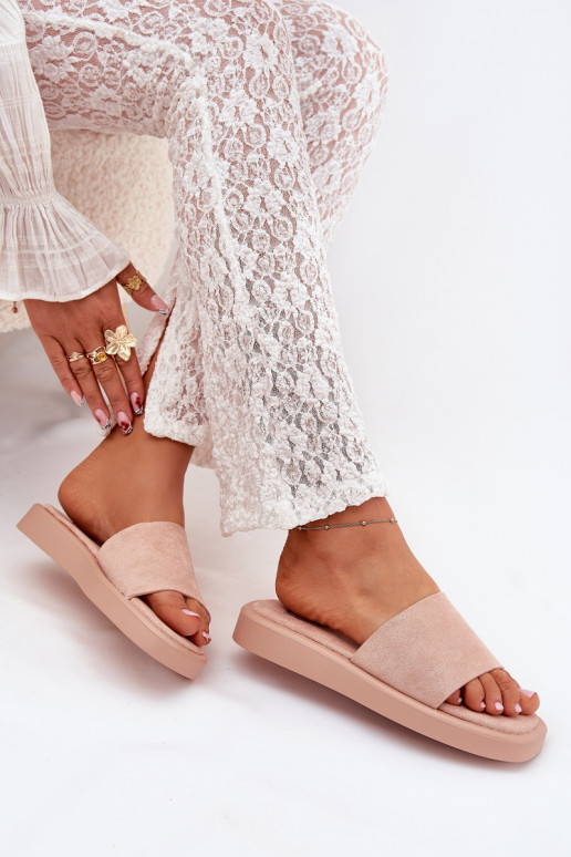 Moteriškos šlepetės su platforma Z iš eko zomšosu rožinės spalvos Jorina