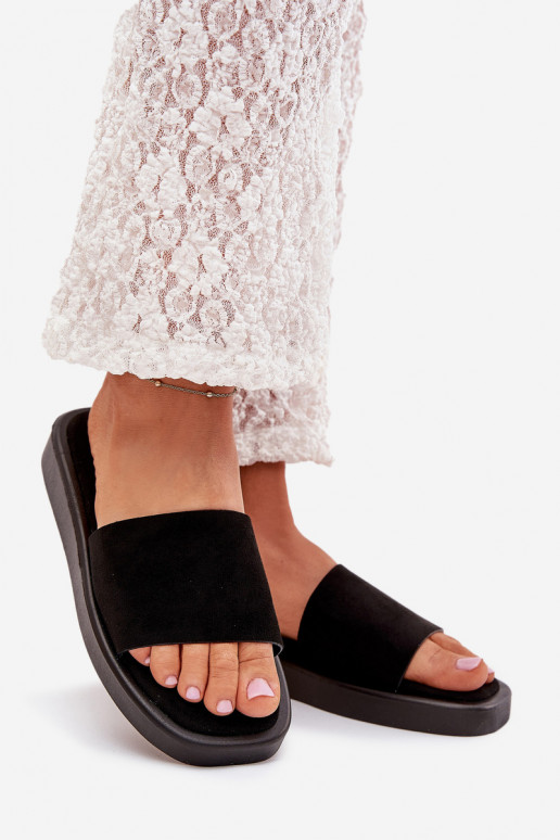 Moteriškos šlepetės su platforma Z iš eko zomšosu juodos spalvos Jorina