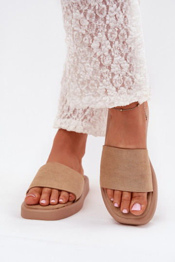 Moteriškos šlepetės su platforma Z iš eko zomšosu smėlio spalvos Jorina 2