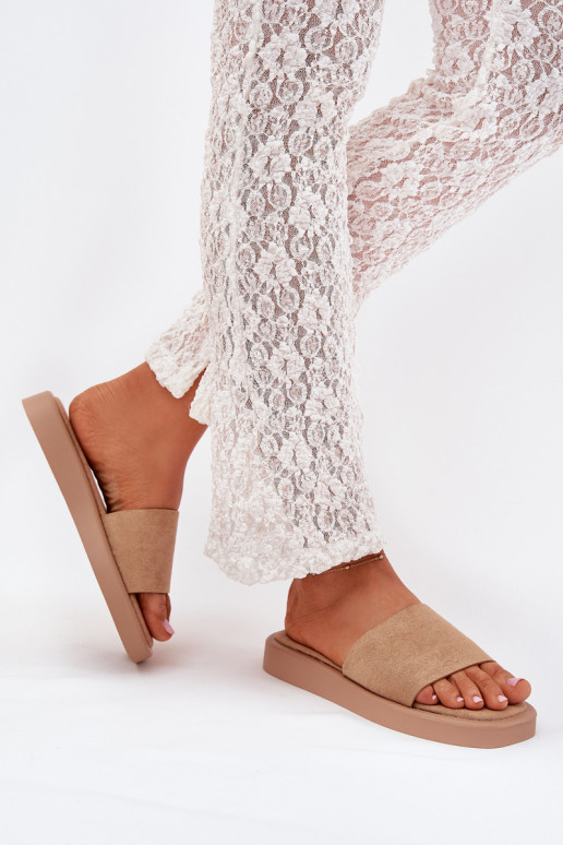 Moteriškos šlepetės su platforma Z iš eko zomšosu smėlio spalvos Jorina