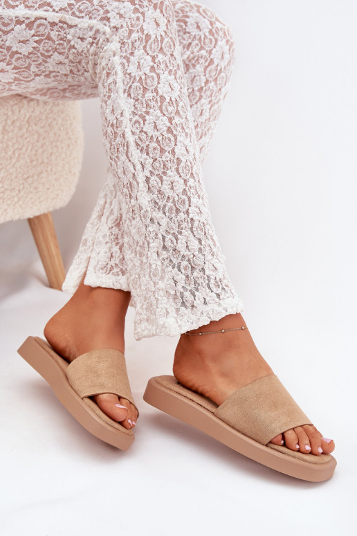 Moteriškos šlepetės su platforma Z iš eko zomšosu smėlio spalvos Jorina