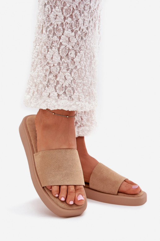 Moteriškos šlepetės su platforma Z iš eko zomšosu smėlio spalvos Jorina