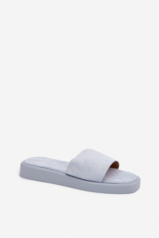 Moteriškos šlepetės su platforma Z iš eko zomšosu Šviesiai mėlynas Jorina