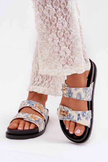 Raštuotas Moteriškos šlepetės su platforma mėlynos spalvos Sorina