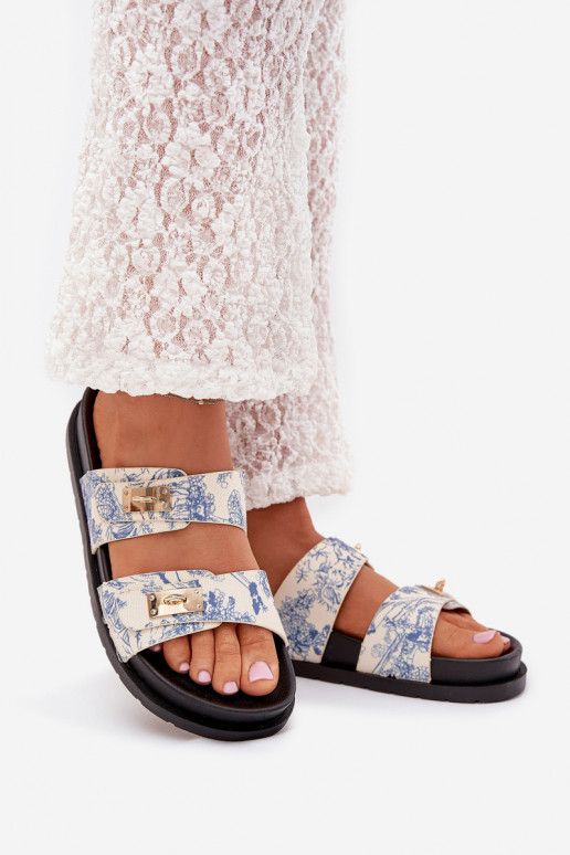 Raštuotas Moteriškos šlepetės su platforma mėlynos spalvos Sorina