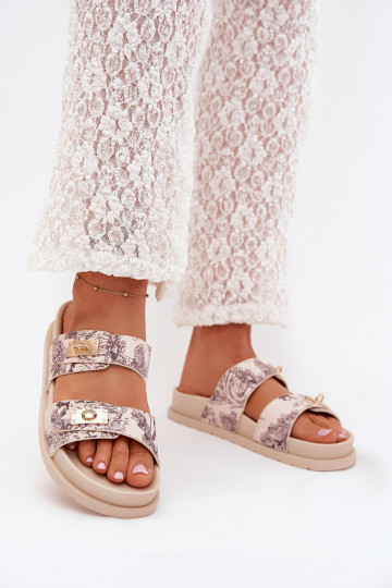 Raštuotas Moteriškos šlepetės su platforma smėlio spalvos Sorina