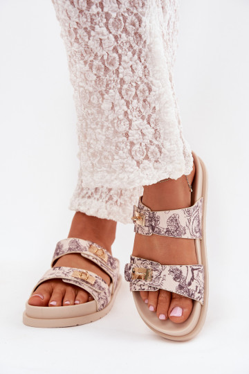 Raštuotas Moteriškos šlepetės su platforma smėlio spalvos Sorina 2