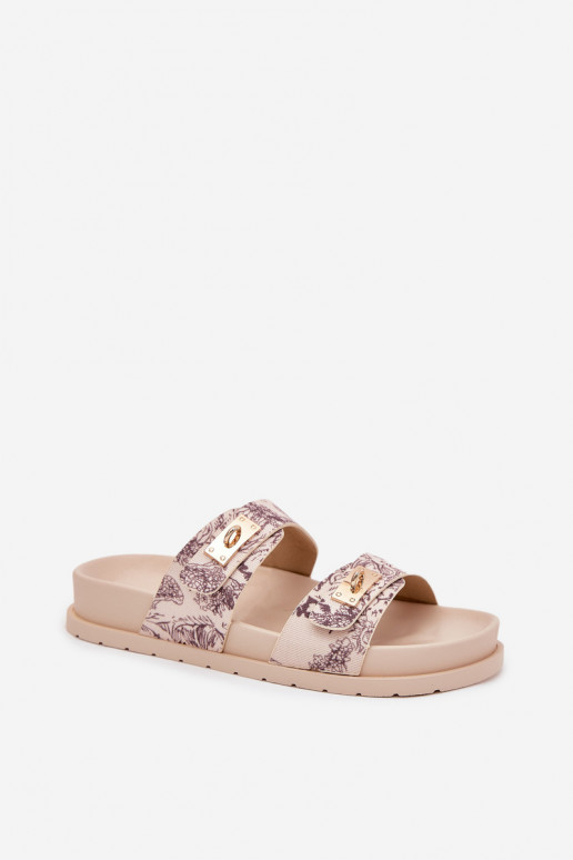 Raštuotas Moteriškos šlepetės su platforma smėlio spalvos Sorina