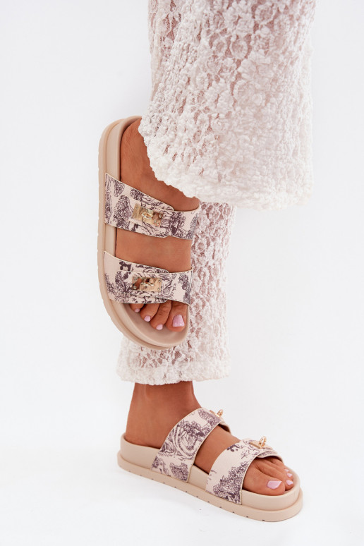 Raštuotas Moteriškos šlepetės su platforma smėlio spalvos Sorina