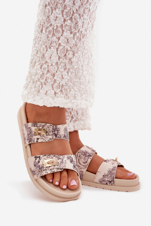 Raštuotas Moteriškos šlepetės su platforma smėlio spalvos Sorina