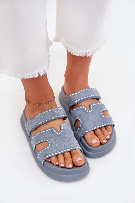 Moteriškos šlepetės Su dekoracija su platforma mėlynos spalvos Delyna