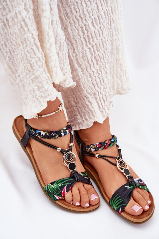 Lygiapadės basutės moterims Z Plecionymi Juostelėsem Ir Dekoracija Artiker 56C1318 juodos spalvos