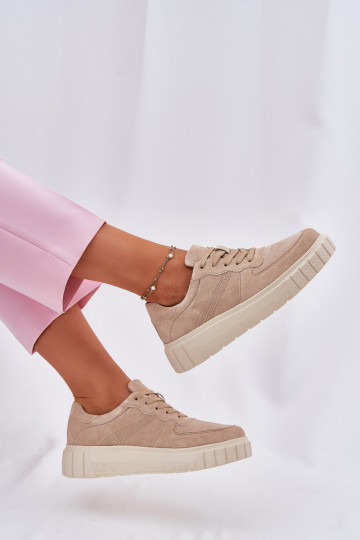 Moteriški zomšiniai sneakers modelio batai su platforma, smėlio spalvos Rilena