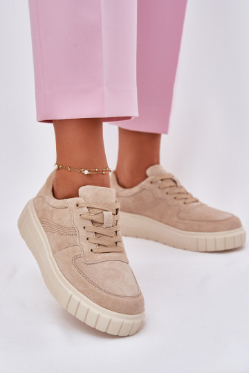 Moteriški zomšiniai sneakers modelio batai su platforma, smėlio spalvos Rilena 2