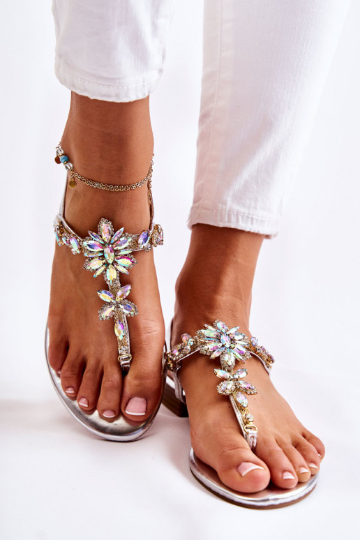 Moteriškos basutės Šlepetės su tviskančiomis akutėmis sidabro spalvos Solea