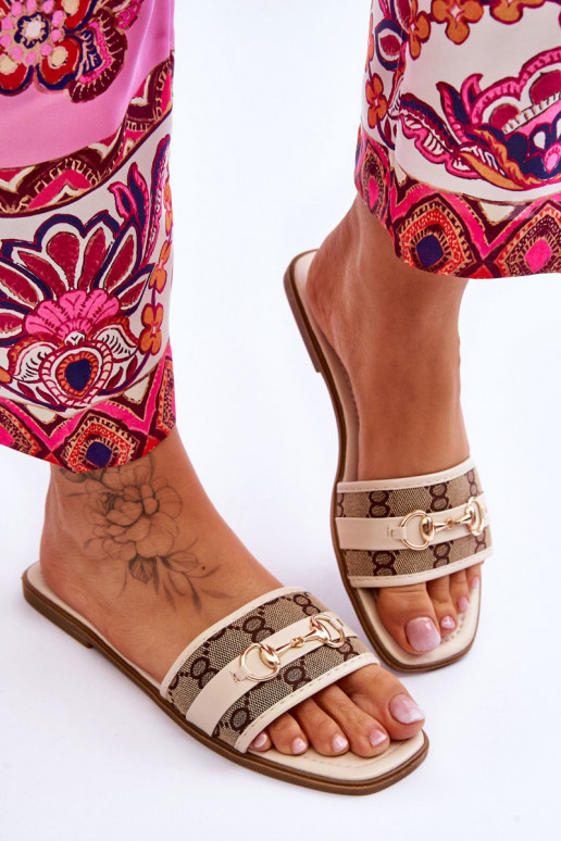 Klasikiniai plokšti šlepetės smėlio spalvos Tai turirlene