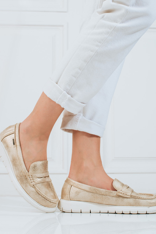 Moteriški mokasinai auksinis su lanksčiu padu