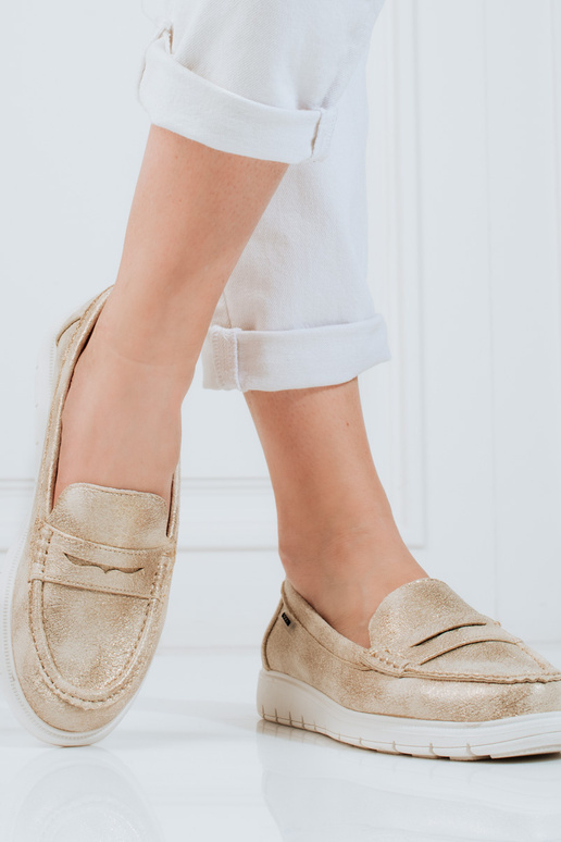 Moteriški mokasinai auksinis su lanksčiu padu