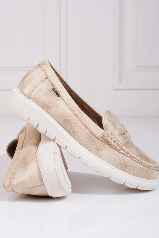 Moteriški mokasinai auksinis su lanksčiu padu