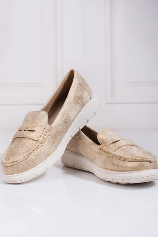 Moteriški mokasinai auksinis su lanksčiu padu