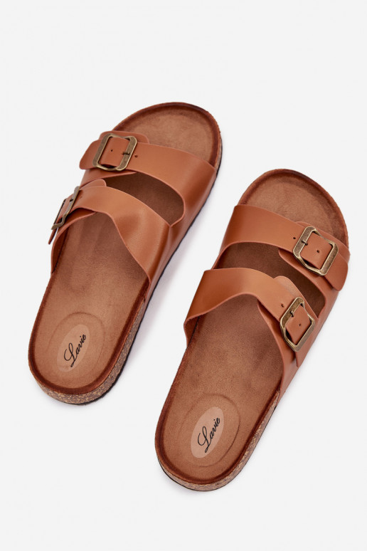 Moteriškas Šlepetės su platforma su sagtimis rudos spalvos Vesina