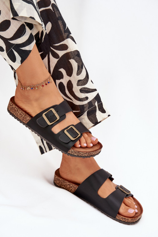 Moteriškas Šlepetės su platforma su sagtimis juodos spalvos Vesina