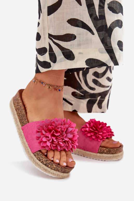 Moteriškos šlepetės su platforma Su puošniaisi su gėlių motyvaiskami rožinės spalvos Tessara