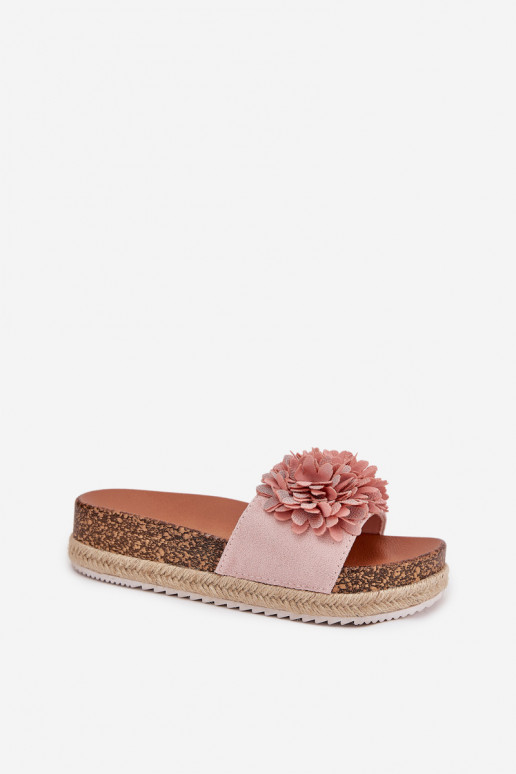 Moteriškos šlepetės su platforma Su puošniaisi su gėlių motyvaiskami rožinės spalvos Tessara