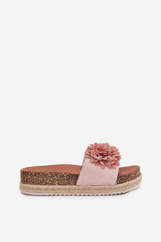 Moteriškos šlepetės su platforma Su puošniaisi su gėlių motyvaiskami rožinės spalvos Tessara