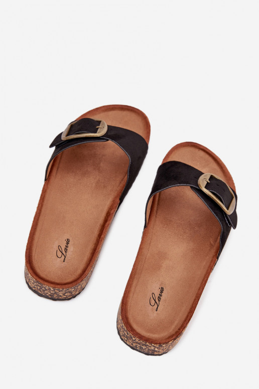 Moteriškos šlepetės su sagtimis su platforma juodos spalvos Zavira