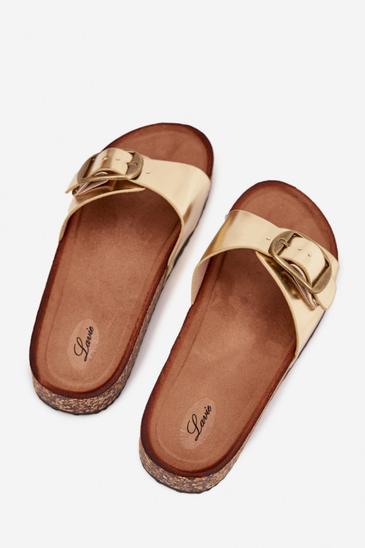 Moteriškos šlepetės su platforma su sagtimis aukso spalvos Vianara