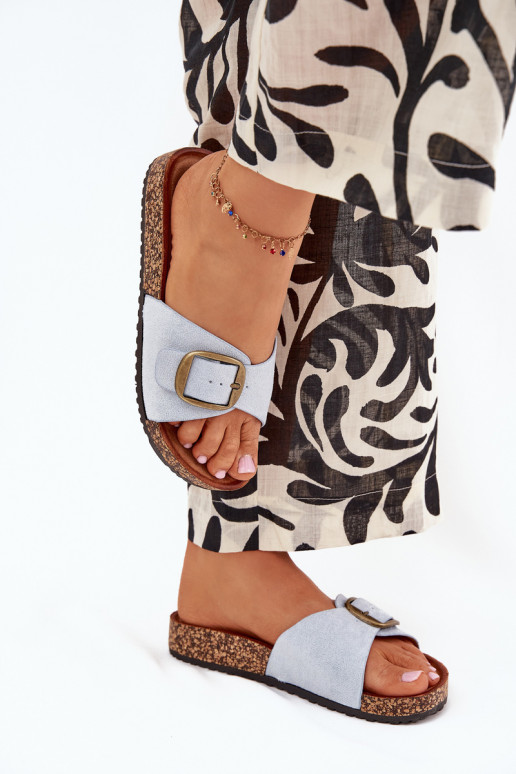 Moteriškos šlepetės su sagtimis su platforma mėlynos spalvos Zavira Moteriškos šlepetės su sagtimis su platforma mėlynos spalvos Zavira