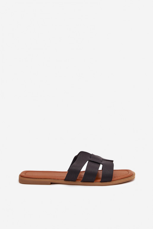 Moteriškos šlepetės su plačiais kulniukais juodos spalvos Mirona